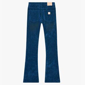 NEW NWT VALABASAS DENIM "LUXE" INDIGO SUEDE STACKED FLARE JEAN READ